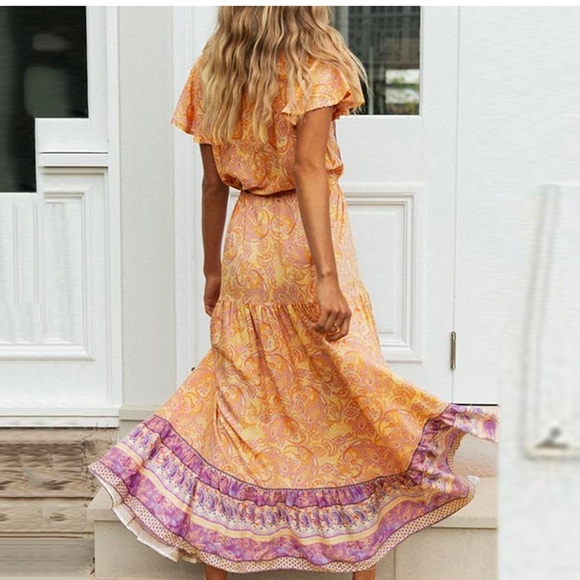 R.Vivimos Womens Summer Floral Print Cotton Short Sleeve Flowy Dress 4/6 (S)🎁😘 - Picture 2 of 9